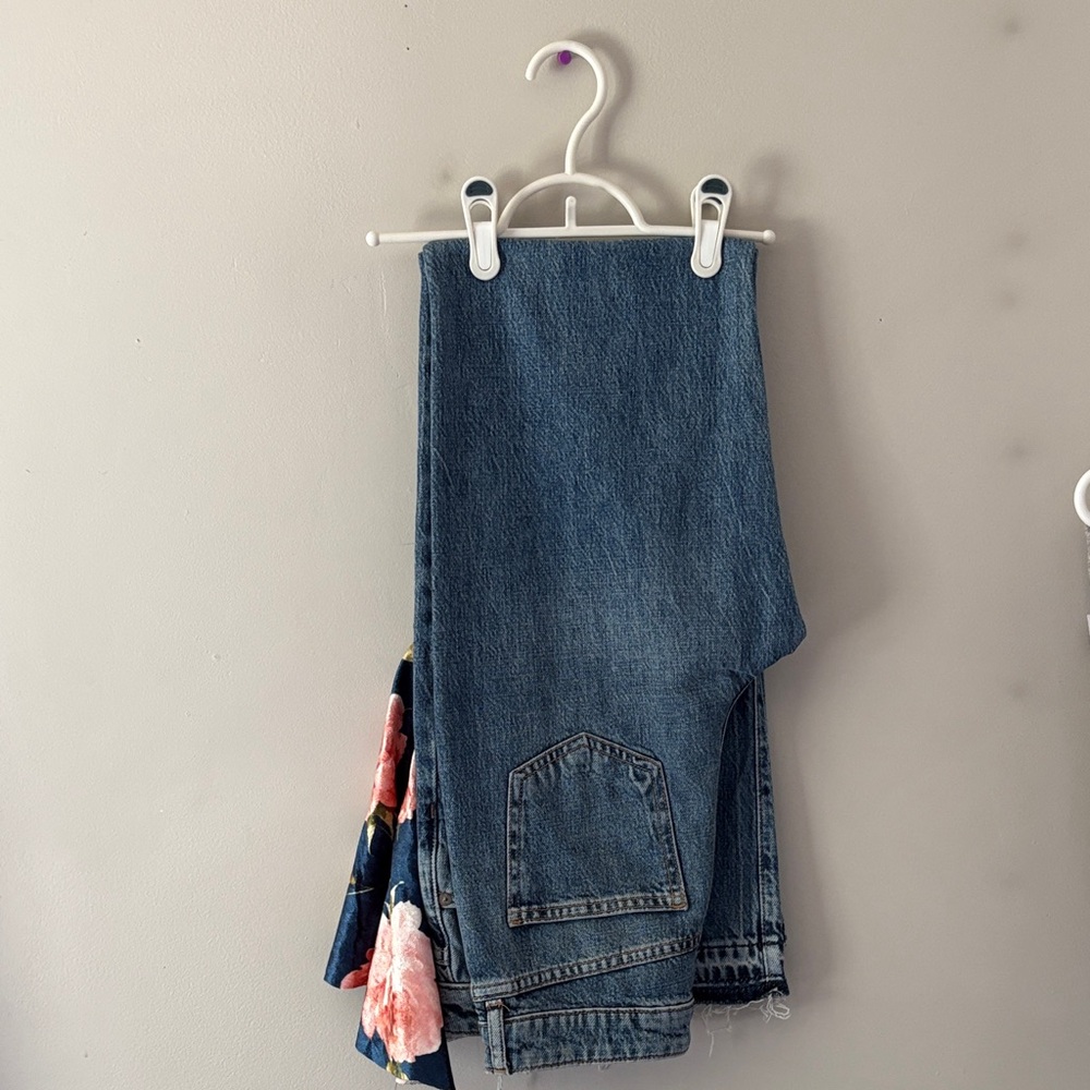 Blue Denim High waist Jeans with floral flare ( 1 of 1 ) Extrovert Design